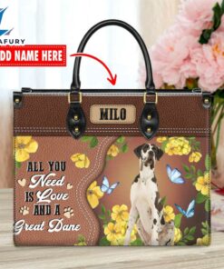 Great Dane Dog All You Need Is Love And A Leather Handbag