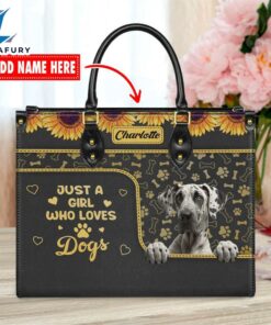 Great Dane Dog Just A Girl Who Loves Dogs Leather Handbag