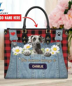 Great Dane Dog This Human Belongs To Leather Handbag