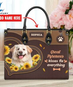 Great Pyrenees Dog Kisses Fix Everything Leather Handbag