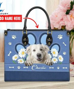Great Pyrenees Dog Lover Leather Bag With Daisy Flowers