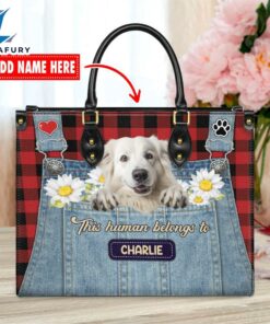 Great Pyrenees Dog This Human Belongs To Leather Handbag