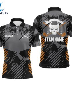 Grey Grunge Orange Skull Mens Golf Polo Shirts Custom