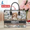 Havanese Dog Bior Leather Handbag With Flowers And Butterfly