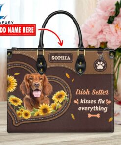 Irish Setter Dog Kisses Fix Everything Leather Handbag