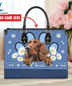 Irish Setter Dog Lover Leather Bag With Daisy Flowers