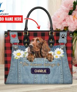 Irish Setter Dog This Human Belongs To Leather Handbag