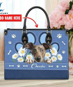 Italian Greyhound Dog Lover Leather Bag With Daisy Flowers