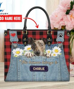 Italian Greyhound Dog This Human Belongs To Leather Handbag