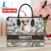 Jack Russell Terrier Dog Bior Leather Handbag With Flowers And Butterfly