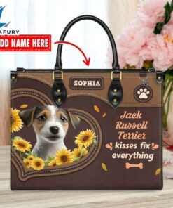 Jack Russell Terrier Dog Kisses Fix Everything Leather Handbag