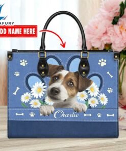 Jack Russell Terrier Dog Lover Leather Bag With Daisy Flowers