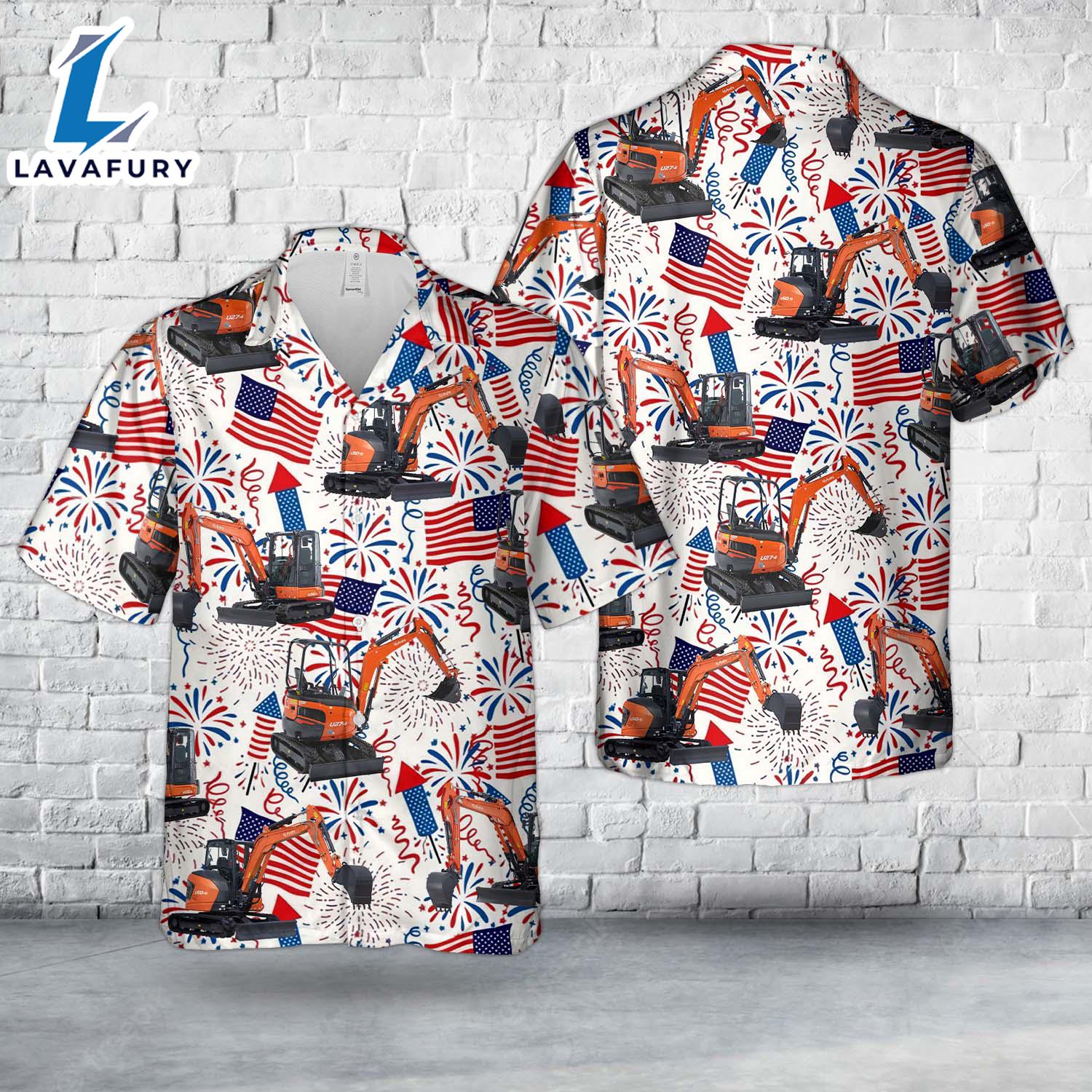 Kubota Excavator, 4th Of July Hawaiian Shirt 4TH Of July Kubota Excavator, 4th Of July Hawaiian Shirt 4TH Of July