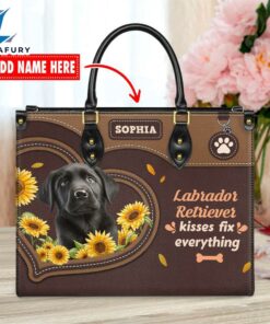 Labrador Retriever Dog Kisses Fix Everything Leather Handbag