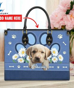 Labrador Retriever Dog Lover Leather Bag With Daisy Flowers
