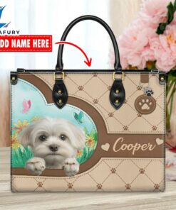 Maltese Dog Duccy Dog Lover Leather Handbag