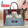 Maltese Dog This Human Belongs To Leather Handbag