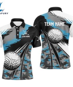 Mens Golf Polo Shirts Custom Blue Camo Golf Ball Golf Attire