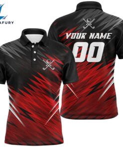 Mens Golf Polos Shirts Custom Black And Red Lightning Team