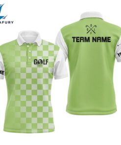 Mens Golf Polos Shirts Custom Name Green Checkered Pattern