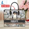 Miniature American Shepherd Dog Bior Leather Handbag With Flowers And Butterfly Love Your Pet 2 Miniature American Shepherd Dog Bior Leather Handbag With Flowers And Butterfly