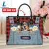 Miniature American Shepherd Dog This Human Belongs To Leather Handbag
