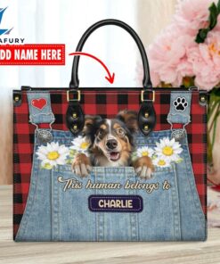 Miniature American Shepherd Dog This Human Belongs To Leather Handbag