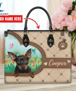 Miniature Pinscher Dog Duccy Dog Lover Leather Handbag