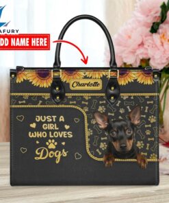 Miniature Pinscher Dog Just A Girl Who Loves Dogs Leather Handbag