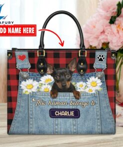Miniature Pinscher Dog This Human Belongs To Leather Handbag