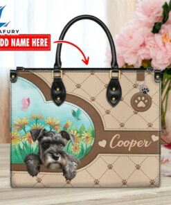 Miniature Schnauzer Dog Duccy Dog Lover Leather Handbag