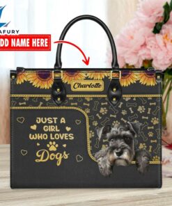 Miniature Schnauzer Dog Just A Girl Who Loves Dogs Leather Handbag