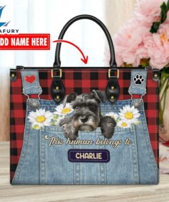 Miniature Schnauzer Dog This Human Belongs To Leather Handbag