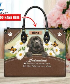 Newfoundland Dog Are Not Our Whole Life But They Make Our Lives Whole Leather Handbag
