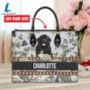 Newfoundland Dog Bior Leather Handbag With Flowers And Butterfly