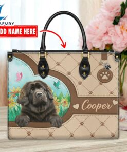 Newfoundland Dog Duccy Dog Lover Leather Handbag