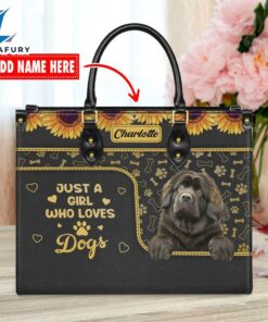 Newfoundland Dog Just A Girl Who Loves Dogs Leather Handbag