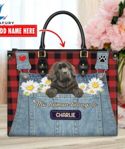 Newfoundland Dog This Human Belongs To Leather Handbag