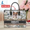 Papillon Dog Bior Leather Handbag With Flowers And Butterfly