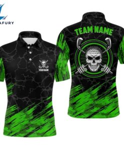 Personalized D All Over Print Skull Mens Golf Polo Shirt, Green & Black