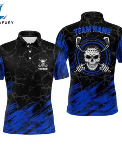 Personalized D All Over Print Skull Mens Golf Polo Shirt Navy Black