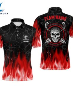 Personalized D All Over Print Skull Mens Golf Polos Red Fire Flame