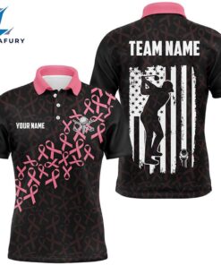 Pink Ribbons Breast Cancer Awareness Mens Golf Polo Shirts Custom American Flag Golf Apparel