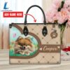 Pomeranian Dog Duccy Dog Lover Leather Handbag