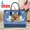 Pomeranian Dog Lover Leather Bag With Daisy Flowers