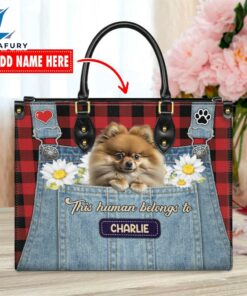 Pomeranian Dog This Human Belongs To Leather Handbag