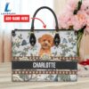Poodle Dog Bior Leather Handbag With Flowers And Butterfly