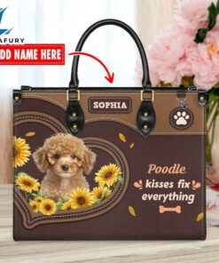 Poodle Dog Kisses Fix Everything Leather Handbag