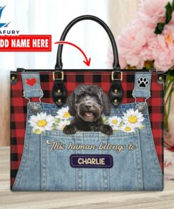 Portuguese Water Dog This Human Belongs To Leather Handbag