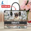 Pug Dog Bior Leather Handbag With Flowers And Butterfly